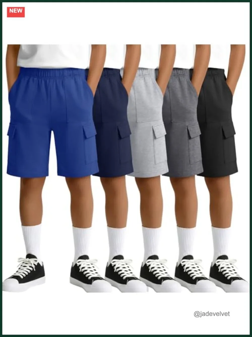 Boys Cargo Shorts 5 Pack Athletic Pull On Sweat Shorts with Pockets